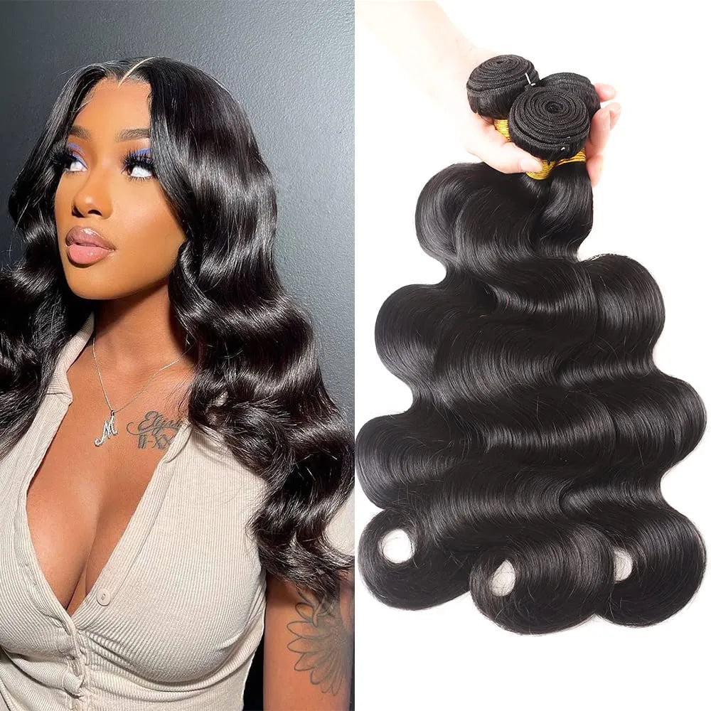 Extensions de cheveux humains ondulés, 3 paquets, 100 % naturels, tissage brésilien brut 10A, couleur naturelle, pour femmes noires.