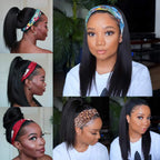 Perruque bandeau en cheveux humains lisses pour femmes noires, sans colle, sans lace front, cheveux vierges brésiliens, confectionnée à la machine, densité 180 %, couleur naturelle