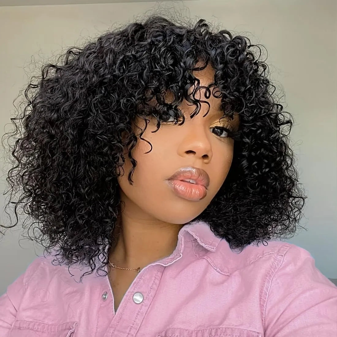 human wigs 200% density short kinky curly wave wig with bangs for black women 100% brazilian virgin human hair wigs machine made glueless wig natral black