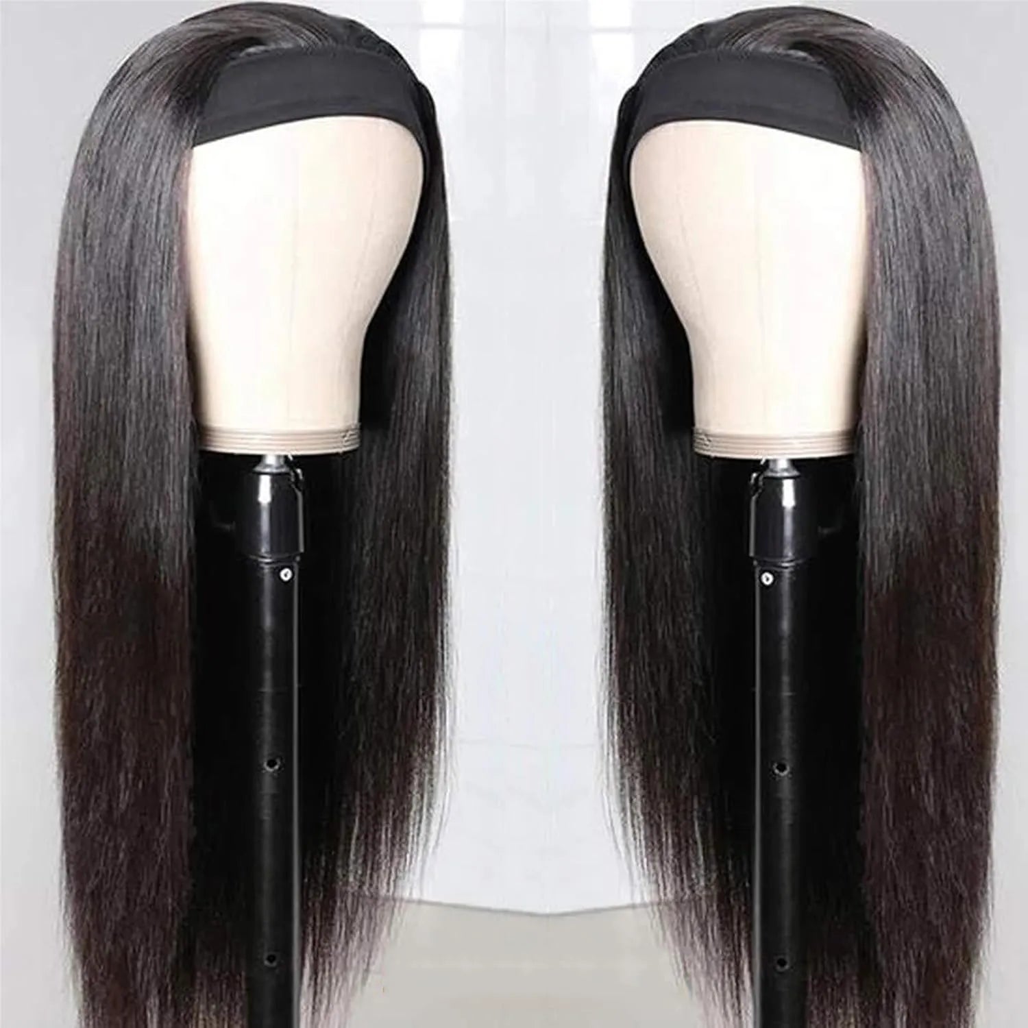 Perruque bandeau en cheveux humains lisses pour femmes noires, sans colle, sans lace front, cheveux vierges brésiliens, confectionnée à la machine, densité 180 %, couleur naturelle