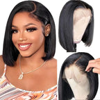 Perruque Bob 13x4 HD Transparent Lace Front 100% Cheveux Humains Pré-épilée Densité 180% Coupe Bob Courte Sans Colle Lisse Cheveux Humains pour Femmes Noir Naturel