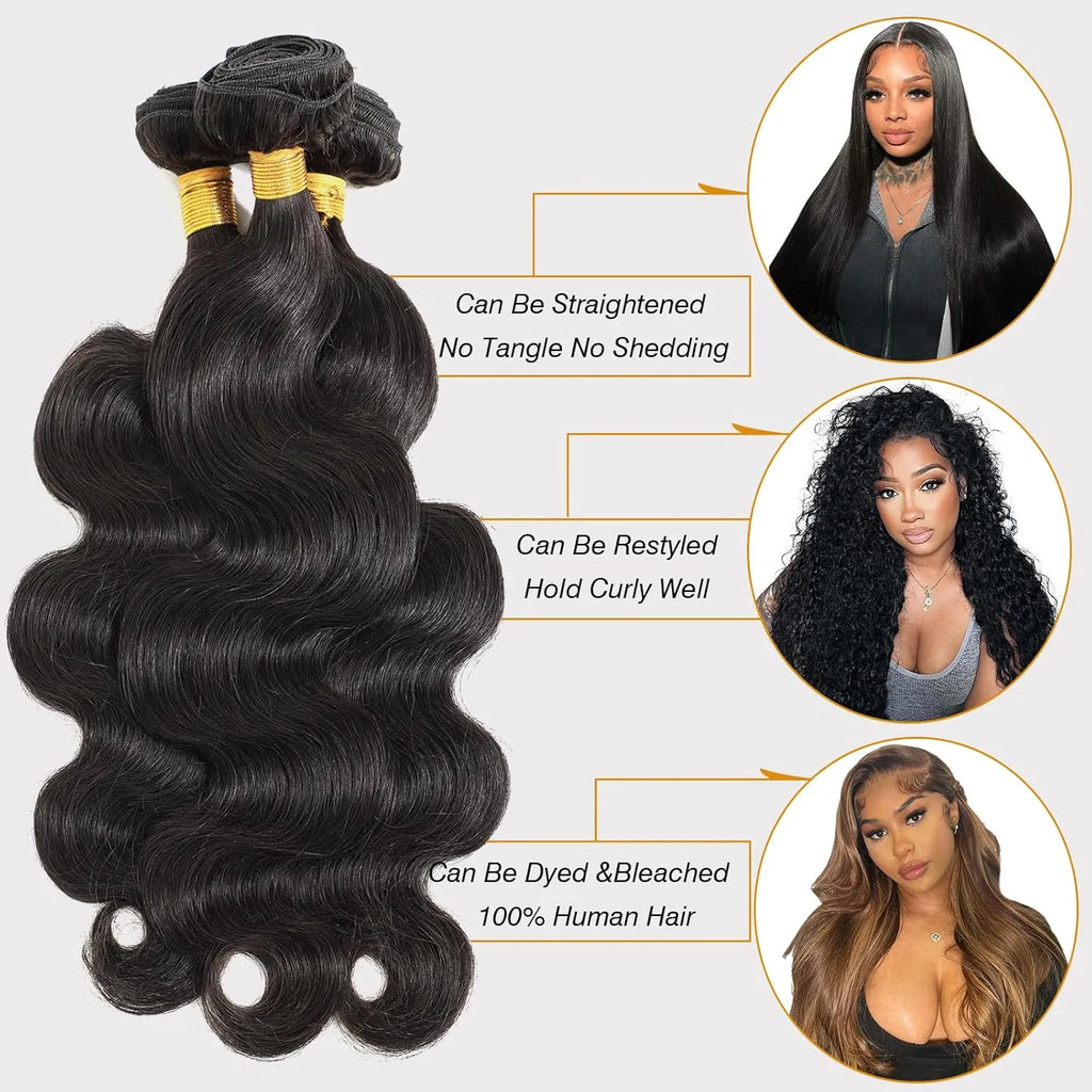 Extensions de cheveux humains naturels, ondulés, qualité 10A, 100 % cheveux vierges brésiliens non traités, lot de 3 paquets. Extensions de cheveux naturels pour femmes noires.