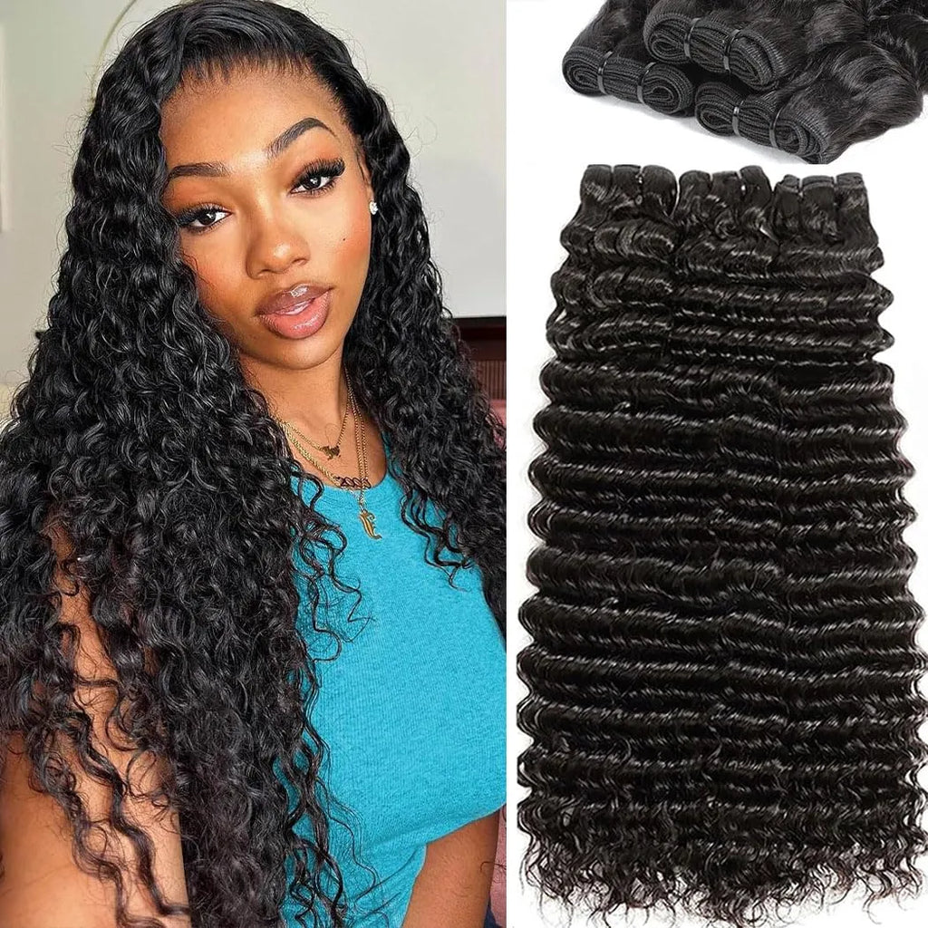 Extensions Deep Wave en cheveux humains bouclés 12A, 100 % naturels, effet mouillé et ondulé, style brésilien, 3 mèches pour femmes noires.