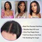Bob Wig Human Hair 13x4 Hd Transparent Lace Front Wigs, Pre Plucked Glueless Wig 180% Density Short Straight Bob Wigs For Women
