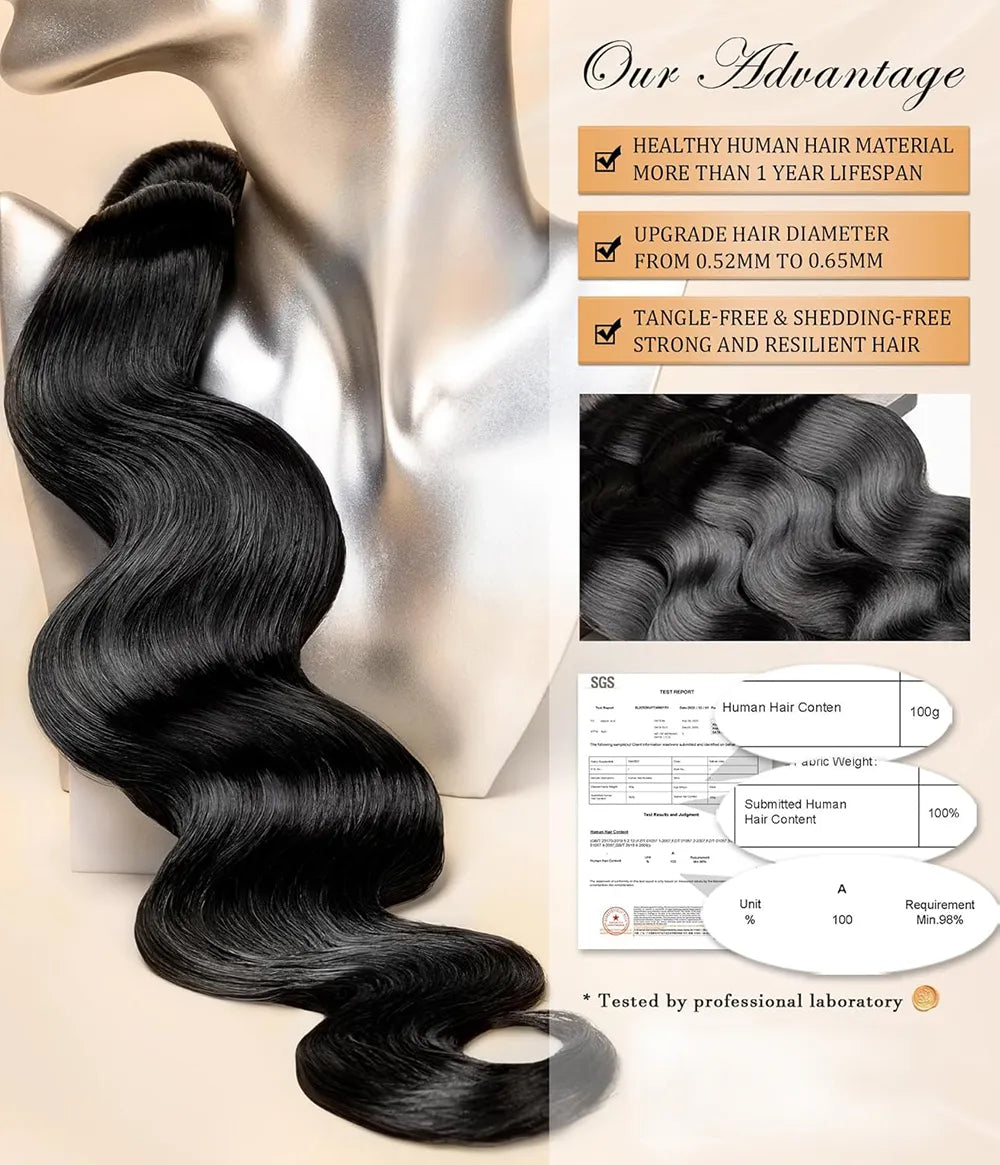 Extensions de cheveux humains sains, ondulés, 100 % naturels, vierges et sélectionnées, cheveux brésiliens Remy, 3 paquets.