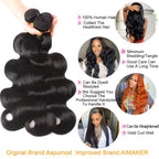 Body Wave Human Hair 3 Bundles 100% Unprocessed 10A Brazilian Raw Weave Bundle Human Hair Extensions for Black Women Natural Color