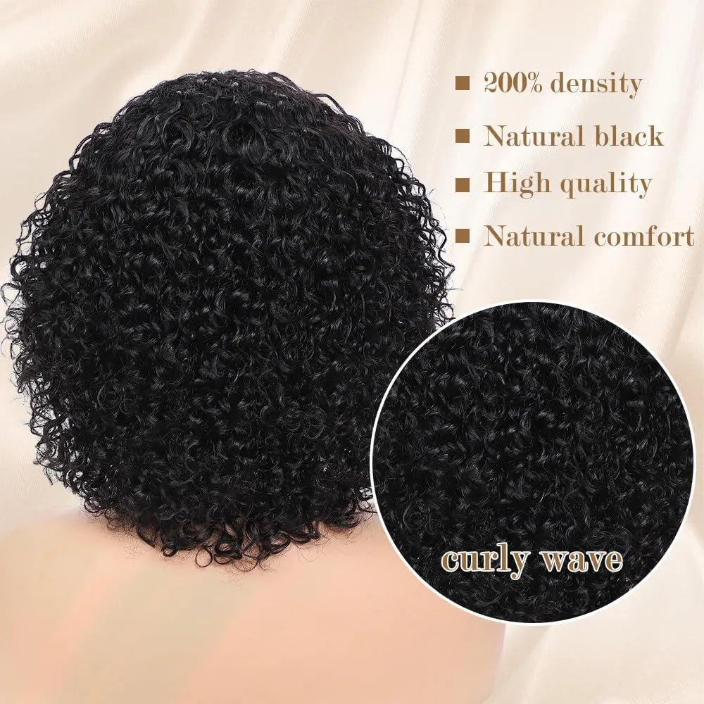 human wigs 200% density short kinky curly wave wig with bangs for black women 100% brazilian virgin human hair wigs machine made glueless wig natral black