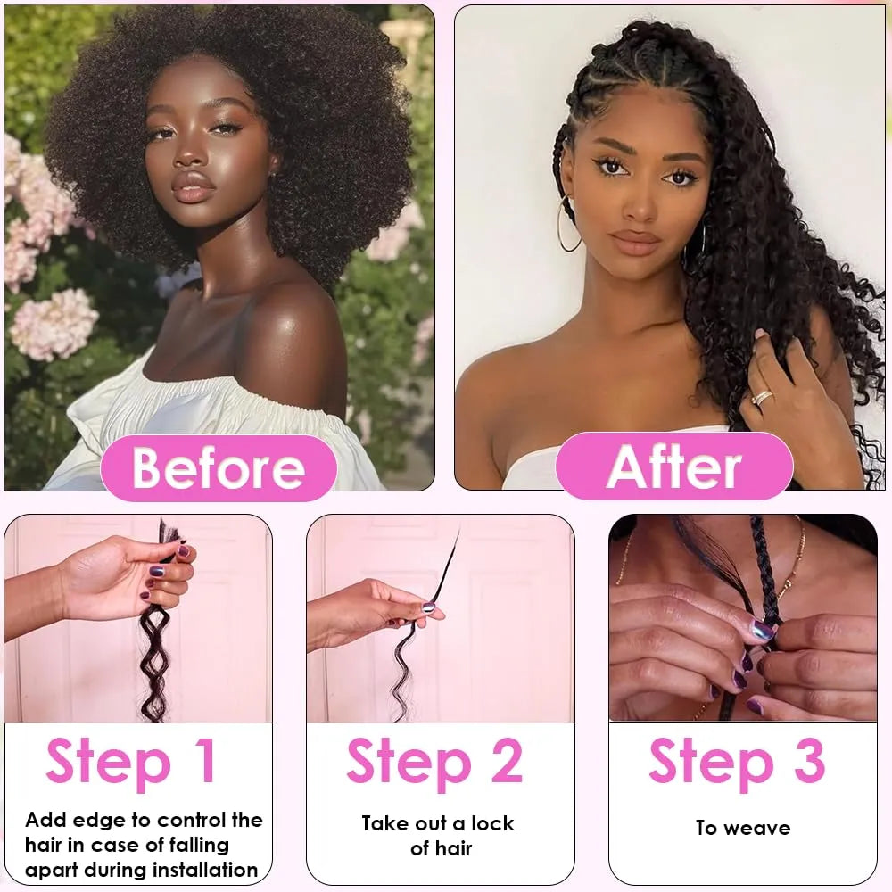 Cheveux humains à tresser pour tresses bohèmes, 45 cm (18 pouces), 100 g, 2 paquets/ensemble, bouclés, ondulés, 12A, brésiliens vierges, sans trame, sans nœuds, en vrac