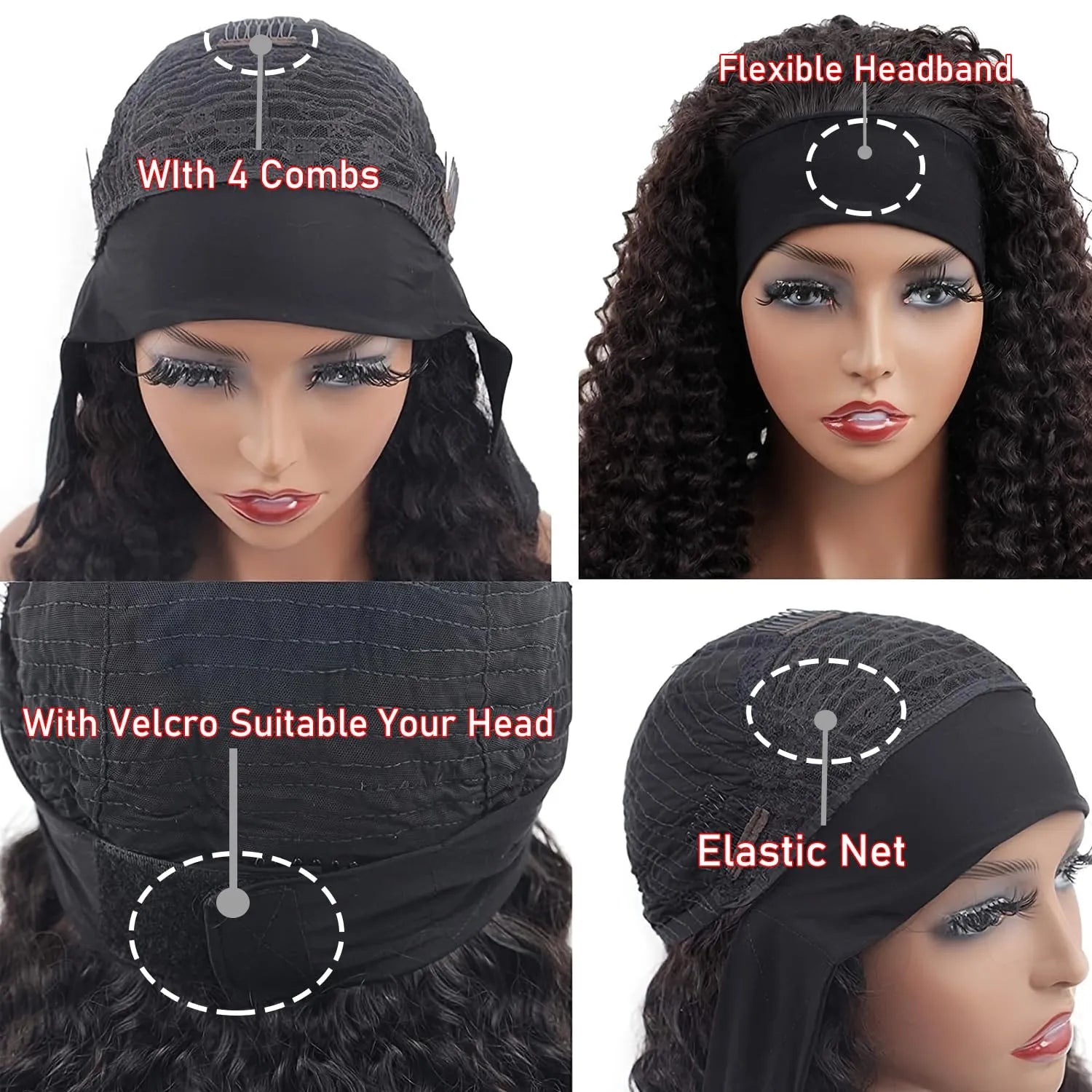 Perruque bandeau en cheveux humains crépus et bouclés pour femmes noires, perruque en cheveux humains bouclés vierges brésiliens, perruque sans colle, couleur naturelle, densité 180 %
