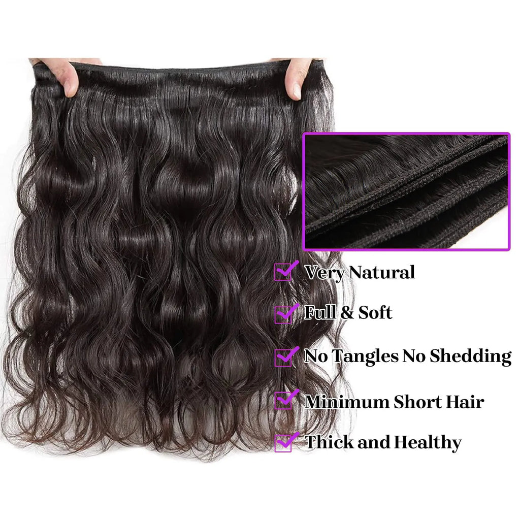 Body Wave Human Hair 3 Bundles 100% Unprocessed 10A Brazilian Raw Weave Bundle Human Hair Extensions for Black Women Natural Color