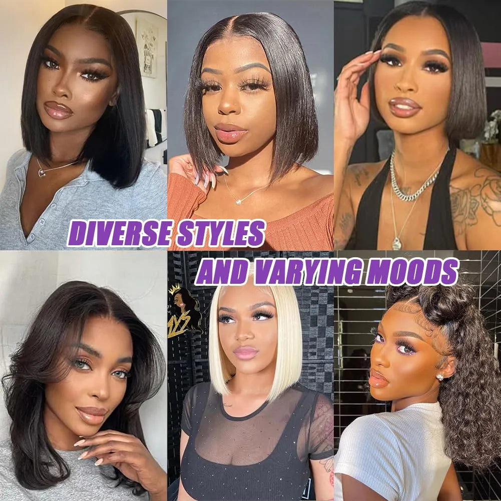 Bob Wig Human Hair 13x4 Hd Transparent Lace Front Wigs, Pre Plucked Glueless Wig 180% Density Short Straight Bob Wigs For Women