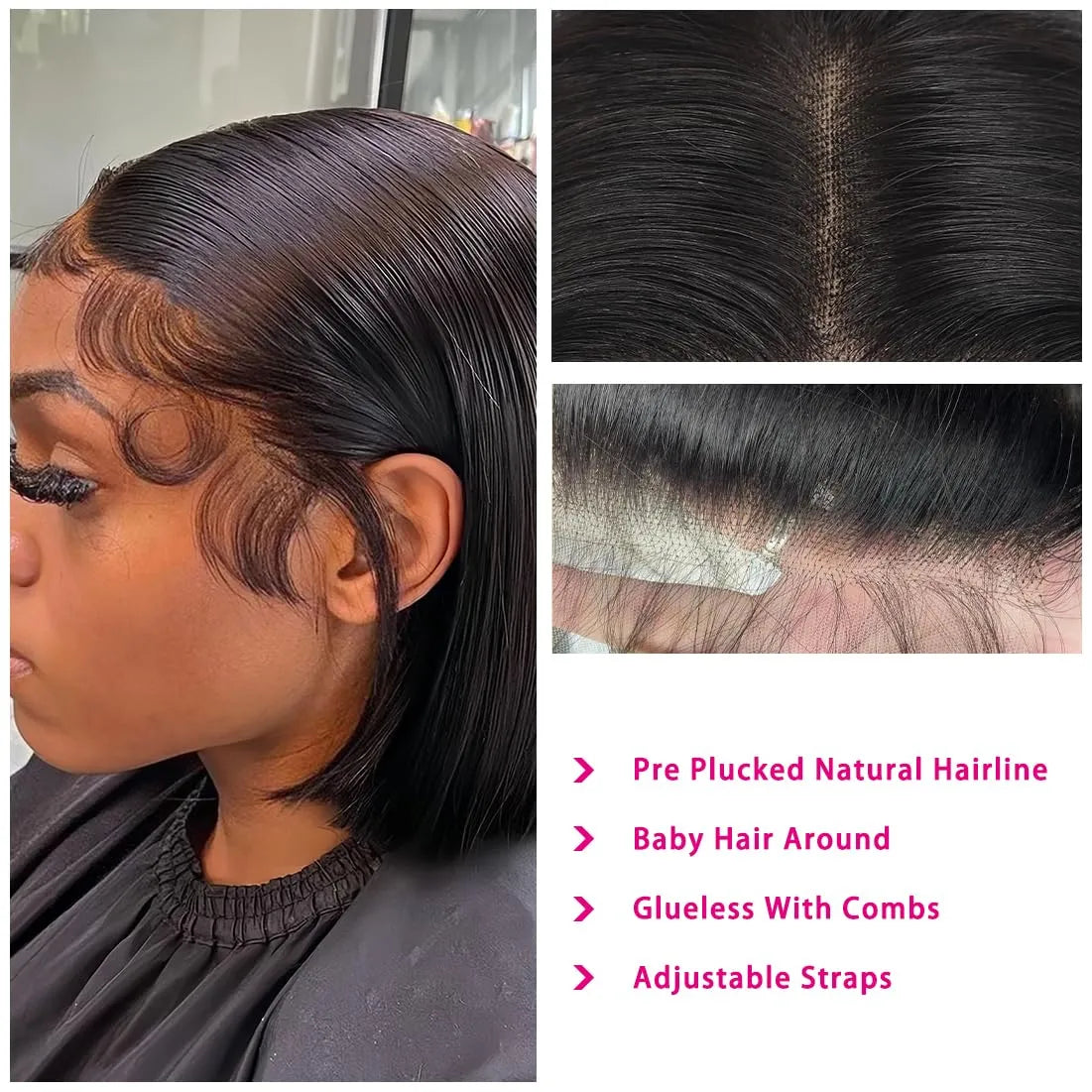 Bob Wig Human Hair 13x4 Hd Transparent Lace Front Wigs, Pre Plucked Glueless Wig 180% Density Short Straight Bob Wigs For Women