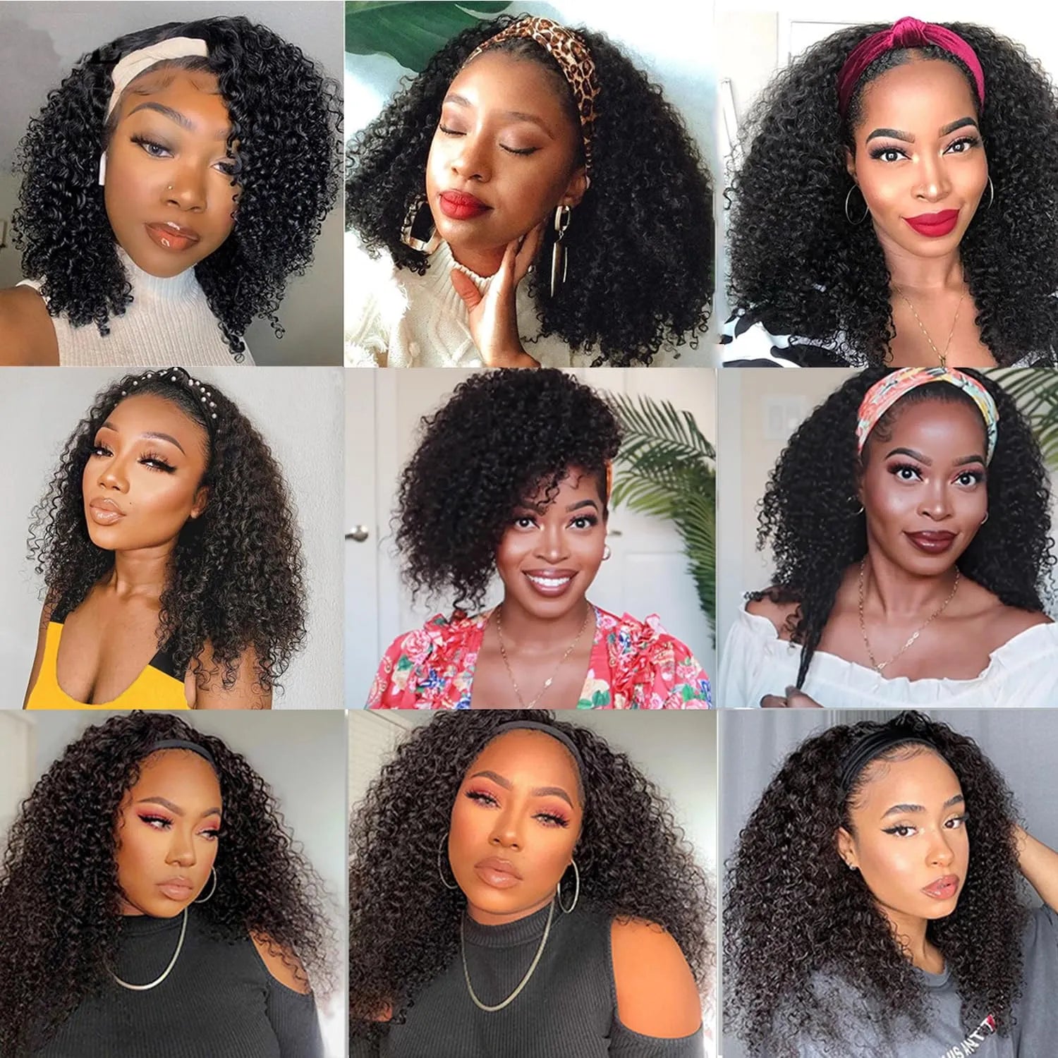 Perruque bandeau en cheveux humains crépus et bouclés pour femmes noires, perruque en cheveux humains bouclés vierges brésiliens, perruque sans colle, couleur naturelle, densité 180 %