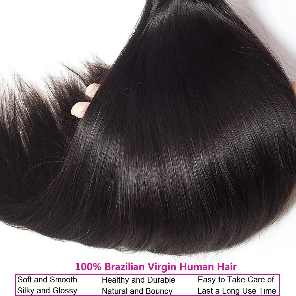 Silky Straight Human Hair Bundles 100% Unprocessed Brazilian Virgin Weave Bundles 10A Brazilian Human Hair 3 Bundles