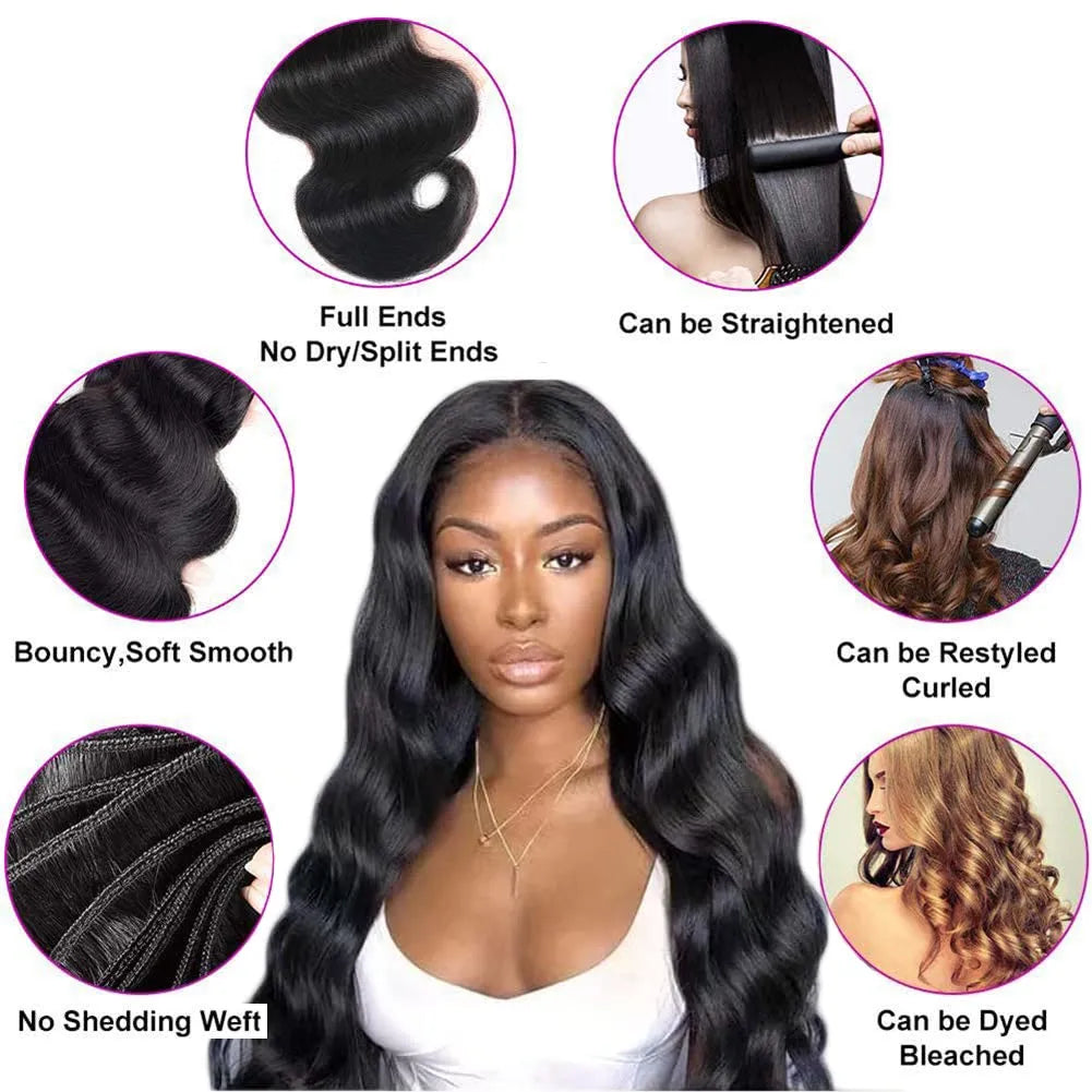 Extensions de cheveux humains ondulés, 3 paquets, 100 % naturels, tissage brésilien brut 10A, couleur naturelle, pour femmes noires.