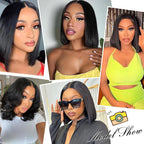 Bob Wig Human Hair 180% Density 13x4 HD Transparent Lace Front Wigs Pre Plucked Short Bob Glueless Straight Wigs for Women Natural Black