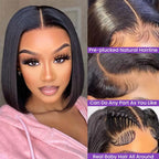 Bob Wig Human Hair 13x4 Hd Transparent Lace Front Wigs, Pre Plucked Glueless Wig 180% Density Short Straight Bob Wigs For Women