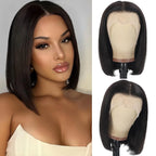 Bob Wig Human Hair 180% Density 13x4 HD Transparent Lace Front Wigs Pre Plucked Short Bob Glueless Straight Wigs for Women Natural Black