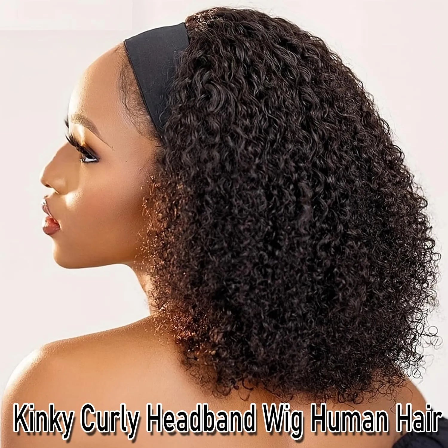 Perruque bandeau en cheveux humains crépus et bouclés pour femmes noires, perruque en cheveux humains bouclés vierges brésiliens, perruque sans colle, couleur naturelle, densité 180 %