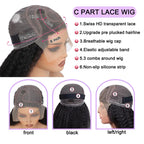 Perruque en cheveux humains lisses et crépus, raie en C, bordure en dentelle 6x4x1, 100 % cheveux humains vierges brésiliens, densité 180 %, perruque lisse et bouclée de type yaki pour femmes noires, couleur noire naturelle