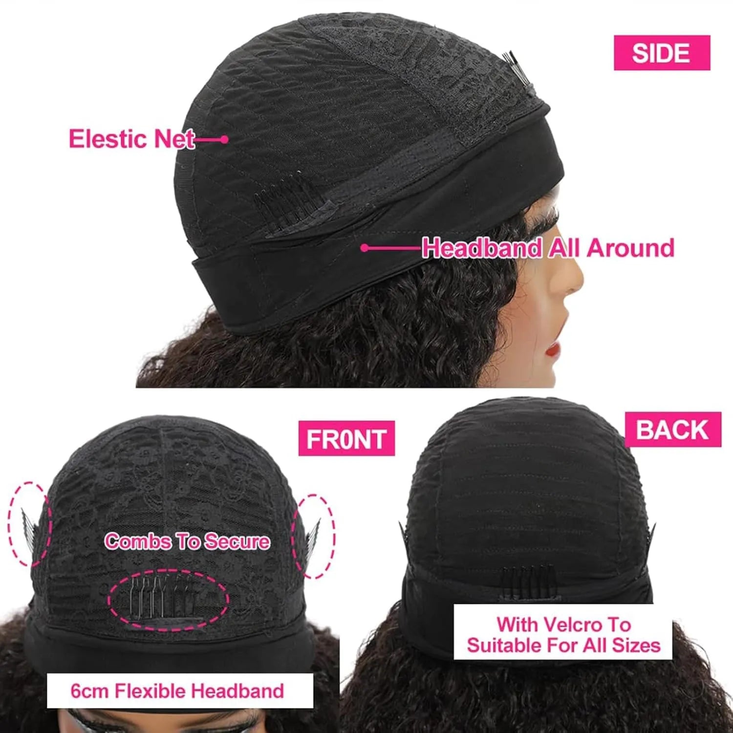 Perruque bandeau en cheveux humains pour femmes noires, frisés crépus, boucles serrées, sans lace front, densité noire naturelle
