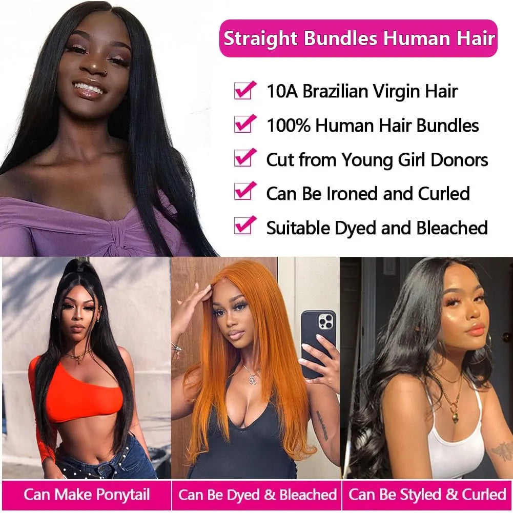 Silky Straight Human Hair Bundles 100% Unprocessed Brazilian Virgin Weave Bundles 10A Brazilian Human Hair 3 Bundles