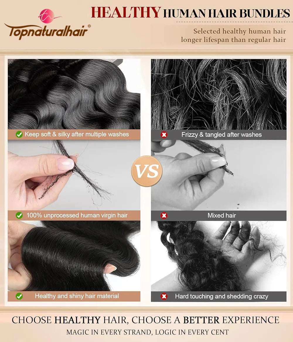 Extensions de cheveux humains sains, ondulés, 100 % naturels, vierges et sélectionnées, cheveux brésiliens Remy, 3 paquets.