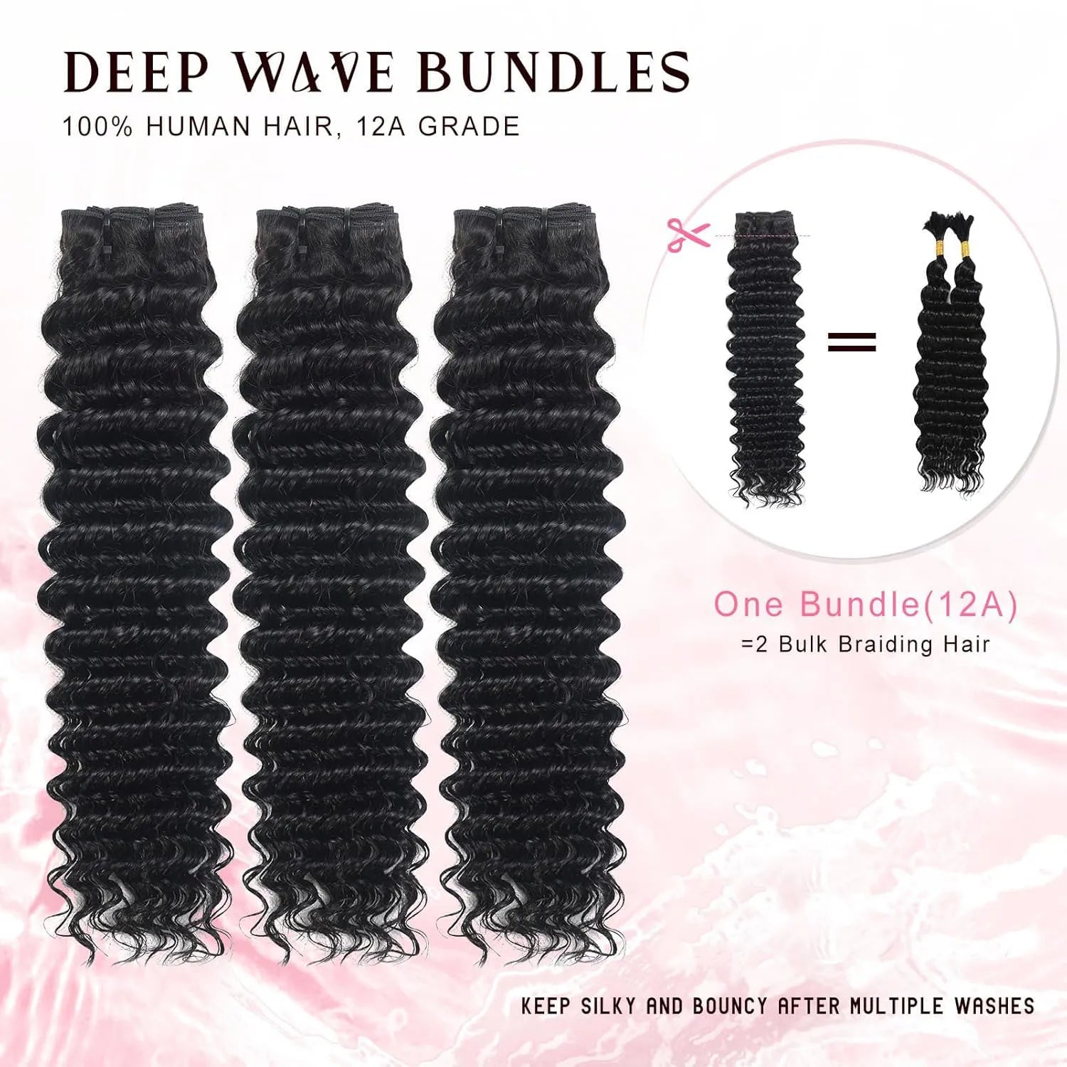 Extensions Deep Wave en cheveux humains bouclés 12A, 100 % naturels, effet mouillé et ondulé, style brésilien, 3 mèches pour femmes noires.