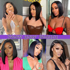 Perruque Bob 13x4 HD Transparent Lace Front 100% Cheveux Humains Pré-épilée Densité 180% Coupe Bob Courte Sans Colle Lisse Cheveux Humains pour Femmes Noir Naturel